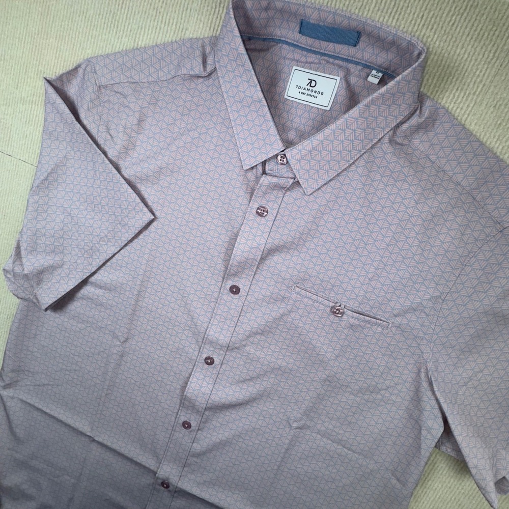 7Diamonds Button Down Shirt Mens XL Pink Blue 4-Way Stretch Palm SMK-7780